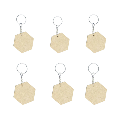 MDF DIY Keychain-Hexagon (6 Pieces)