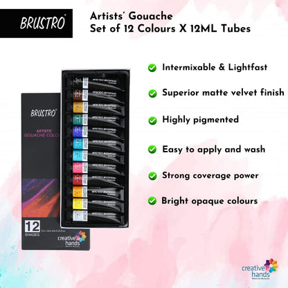 Brustro Artists Gouache Colour Paint (Set of 12 Colours)