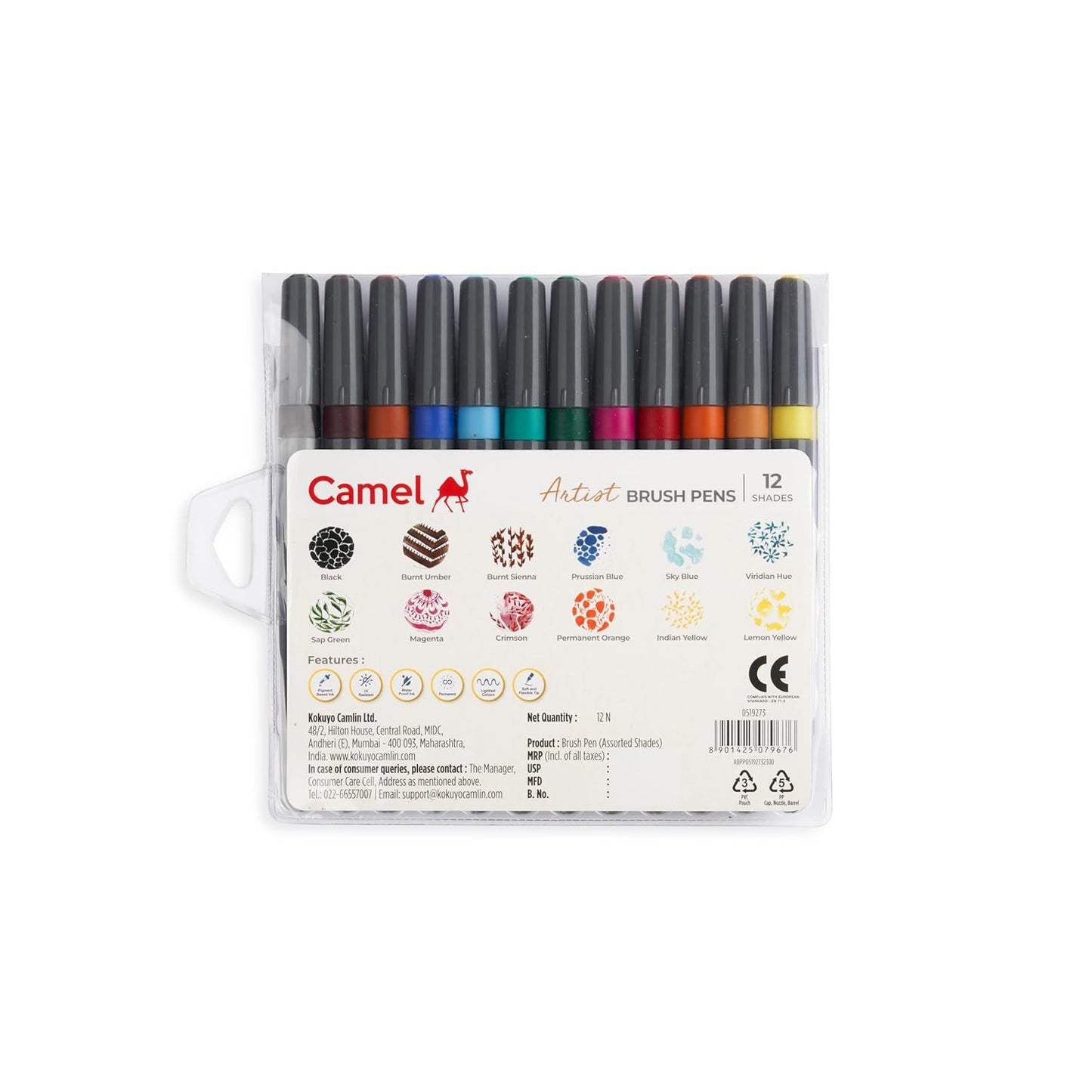 Camel Waterproof Brush Pen (Set - 12 Shades)