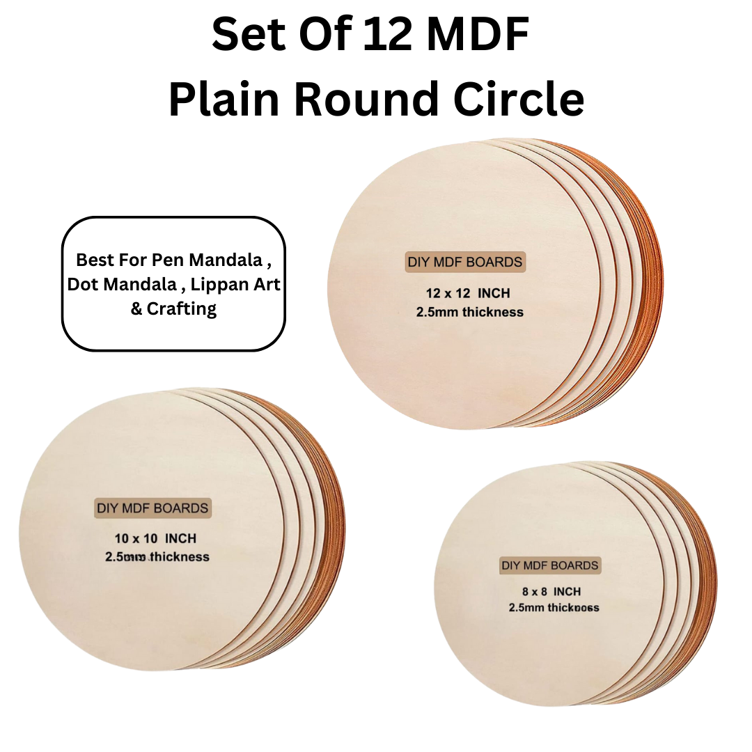 Combo of MDF Plain Round Circle (Set of 12)