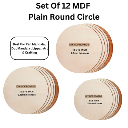 Combo of MDF Plain Round Circle (Set of 12)